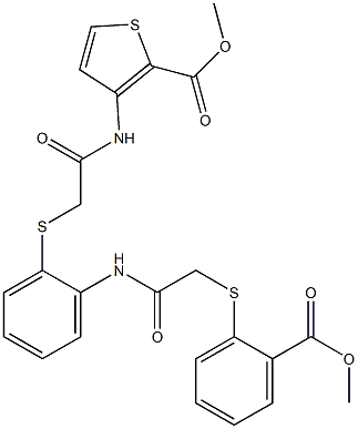 methyl 3-{[2-({2-[(2-{[2-(methoxycarbonyl)phenyl]sulfanyl}acetyl)amino]phenyl}sulfanyl)acetyl]amino}-2-thiophenecarboxylate Struktur