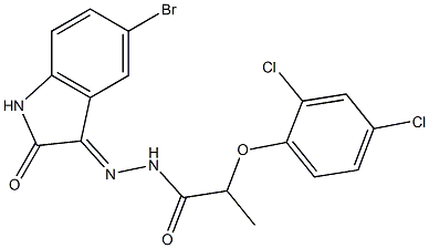 N'-(5-bromo-2-oxo-1,2-dihydro-3H-indol-3-yliden)-2-(2,4-dichlorophenoxy)propanohydrazide Struktur