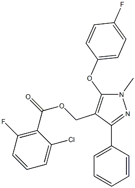 [5-(4-fluorophenoxy)-1-methyl-3-phenyl-1H-pyrazol-4-yl]methyl 2-chloro-6-fluorobenzenecarboxylate Struktur