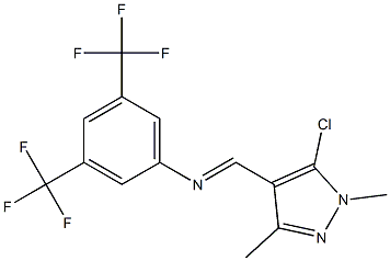 N1-[(5-chloro-1,3-dimethyl-1H-pyrazol-4-yl)methylidene]-3,5-di(trifluoromethyl)aniline Struktur