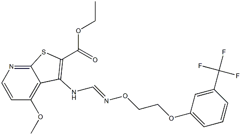 ethyl 4-methoxy-3-{[({2-[3-(trifluoromethyl)phenoxy]ethoxy}imino)methyl]amino}thieno[2,3-b]pyridine-2-carboxylate Struktur