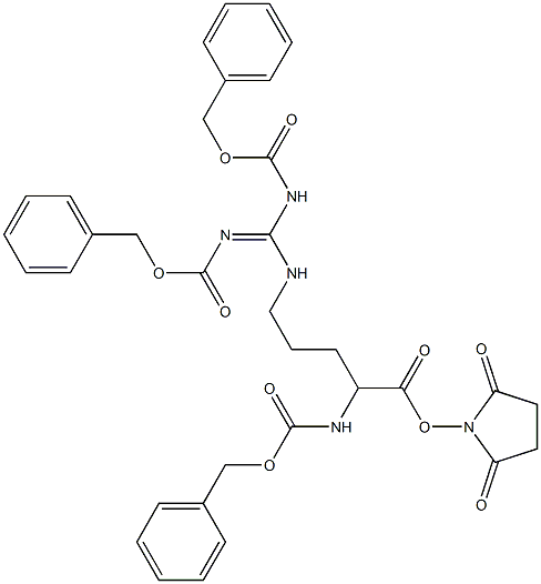 2,5-dioxotetrahydro-1H-pyrrol-1-yl 2-{[(benzyloxy)carbonyl]amino}-5-[({[(benzyloxy)carbonyl]amino}{[(benzyloxy)carbonyl]imino}methyl)amino]pentanoate Struktur