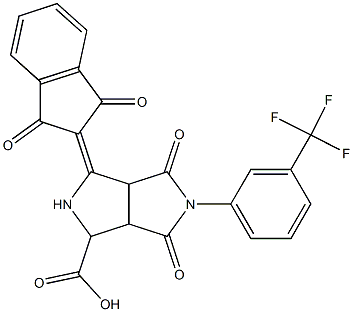 3-(1,3-dioxo-1,3-dihydro-2H-inden-2-yliden)-4,6-dioxo-5-[3-(trifluoromethyl)phenyl]octahydropyrrolo[3,4-c]pyrrole-1-carboxylic acid Struktur