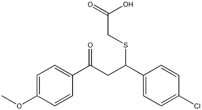 2-{[1-(4-chlorophenyl)-3-(4-methoxyphenyl)-3-oxopropyl]thio}acetic acid Struktur