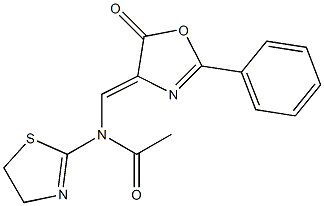 N-(4,5-dihydro-1,3-thiazol-2-yl)-N-{[5-oxo-2-phenyl-1,3-oxazol-4(5H)-yliden]methyl}acetamide Struktur