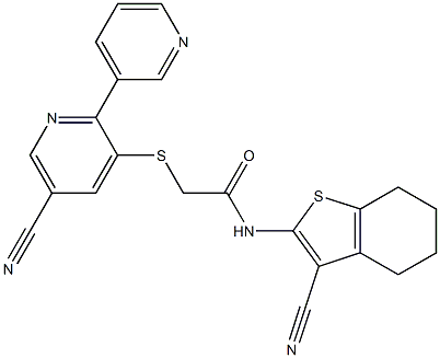 2-[(5-cyano-2,3'-bipyridin-6-yl)thio]-N-(3-cyano-4,5,6,7-tetrahydro-1-benzothiophen-2-yl)acetamide Struktur