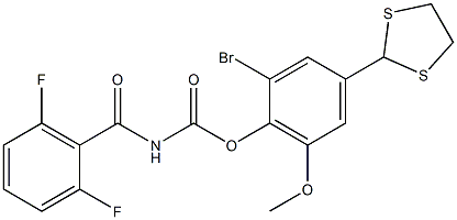 2-bromo-4-(1,3-dithiolan-2-yl)-6-methoxyphenyl N-(2,6-difluorobenzoyl)carbamate Struktur