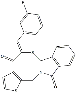 5-[(Z)-(3-fluorophenyl)methylidene]-5H-thieno[2',3':5,6][1,3]thiazocino[2,3-a]isoindole-4,11(6aH,13H)-dione Struktur