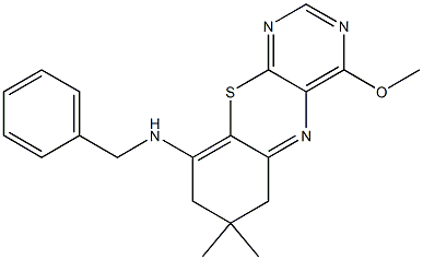 N-benzyl-4-methoxy-7,7-dimethyl-7,8-dihydro-6H-pyrimido[4,5-b][1,4]benzothiazin-9-amine Struktur