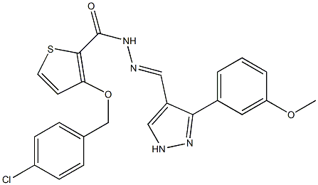 3-[(4-chlorobenzyl)oxy]-N'-{(E)-[3-(3-methoxyphenyl)-1H-pyrazol-4-yl]methylidene}-2-thiophenecarbohydrazide Struktur