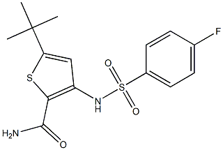 5-(tert-butyl)-3-{[(4-fluorophenyl)sulfonyl]amino}thiophene-2-carboxamide Struktur