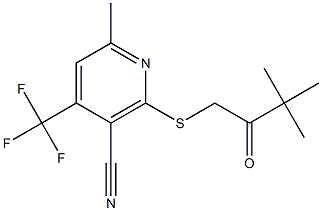 2-[(3,3-dimethyl-2-oxobutyl)sulfanyl]-6-methyl-4-(trifluoromethyl)nicotinonitrile Struktur