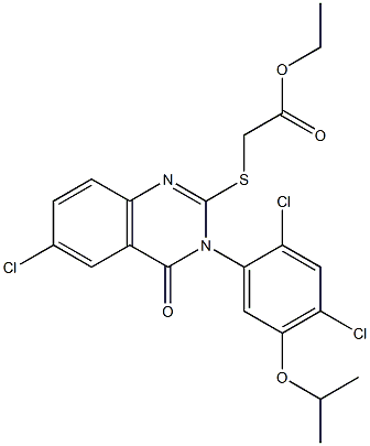 ethyl 2-{[6-chloro-3-(2,4-dichloro-5-isopropoxyphenyl)-4-oxo-3,4-dihydro-2-quinazolinyl]sulfanyl}acetate Struktur