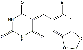 5-[(6-bromo-1,3-benzodioxol-5-yl)methylidene]hexahydropyrimidine-2,4,6-trione Struktur