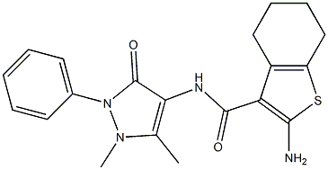 2-Amino-4,5,6,7-tetrahydro-benzo[b]thiophene-3-carboxylic acid (1,5-dimethyl-3-oxo-2-phenyl-2,3-dihydro-1H-pyrazol-4-yl)-amide Struktur