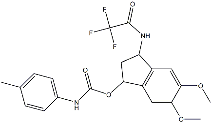 5,6-dimethoxy-3-[(2,2,2-trifluoroacetyl)amino]-2,3-dihydro-1H-inden-1-yl N-(4-methylphenyl)carbamate Struktur