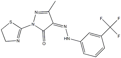 1-(4,5-dihydro-1,3-thiazol-2-yl)-3-methyl-1H-pyrazole-4,5-dione 4-{N-[3-(trifluoromethyl)phenyl]hydrazone} Struktur