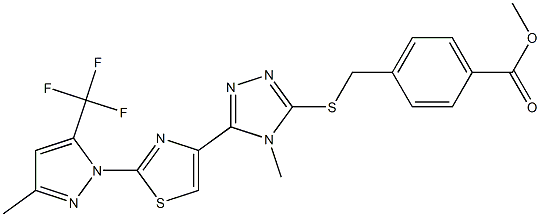 methyl 4-{[(4-methyl-5-{2-[3-methyl-5-(trifluoromethyl)-1H-pyrazol-1-yl]-1,3-thiazol-4-yl}-4H-1,2,4-triazol-3-yl)sulfanyl]methyl}benzenecarboxylate Struktur