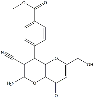 methyl 4-[2-amino-3-cyano-6-(hydroxymethyl)-8-oxo-4,8-dihydropyrano[3,2-b]pyran-4-yl]benzenecarboxylate Struktur