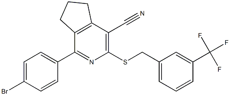 1-(4-bromophenyl)-3-{[3-(trifluoromethyl)benzyl]sulfanyl}-6,7-dihydro-5H-cyclopenta[c]pyridine-4-carbonitrile Struktur