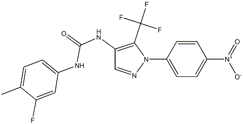 N-(3-fluoro-4-methylphenyl)-N'-[1-(4-nitrophenyl)-5-(trifluoromethyl)-1H-pyrazol-4-yl]urea Struktur