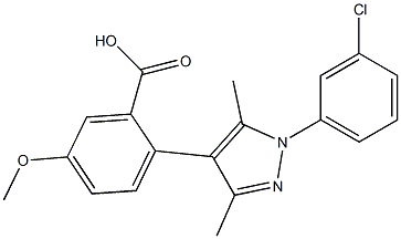 2-[1-(3-chlorophenyl)-3,5-dimethyl-1H-pyrazol-4-yl]-5-methoxybenzoic acid Struktur