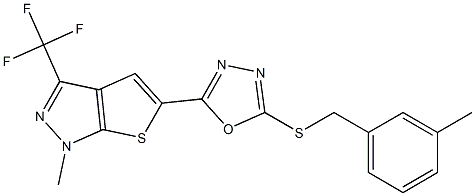 1-methyl-5-{5-[(3-methylbenzyl)sulfanyl]-1,3,4-oxadiazol-2-yl}-3-(trifluoromethyl)-1H-thieno[2,3-c]pyrazole Struktur