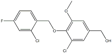 {3-chloro-4-[(2-chloro-4-fluorophenyl)methoxy]-5-methoxyphenyl}methanol Struktur