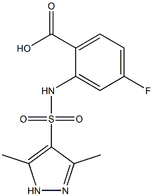 2-[(3,5-dimethyl-1H-pyrazole-4-)sulfonamido]-4-fluorobenzoic acid Struktur