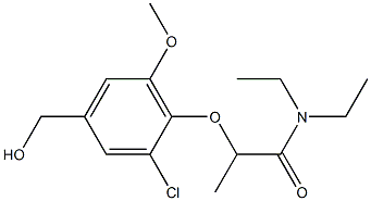 2-[2-chloro-4-(hydroxymethyl)-6-methoxyphenoxy]-N,N-diethylpropanamide Struktur