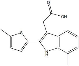 2-[7-methyl-2-(5-methylthiophen-2-yl)-1H-indol-3-yl]acetic acid Struktur