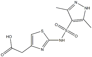 2-{2-[(3,5-dimethyl-1H-pyrazole-4-)sulfonamido]-1,3-thiazol-4-yl}acetic acid Struktur