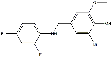 2-bromo-4-{[(4-bromo-2-fluorophenyl)amino]methyl}-6-methoxyphenol Struktur