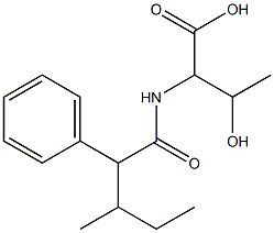 3-hydroxy-2-(3-methyl-2-phenylpentanamido)butanoic acid Struktur