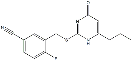 4-fluoro-3-{[(4-oxo-6-propyl-1,4-dihydropyrimidin-2-yl)sulfanyl]methyl}benzonitrile Struktur