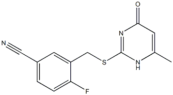 4-fluoro-3-{[(6-methyl-4-oxo-1,4-dihydropyrimidin-2-yl)sulfanyl]methyl}benzonitrile Struktur