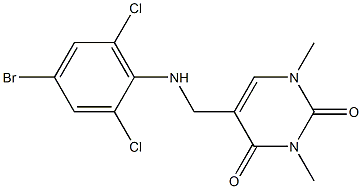 5-{[(4-bromo-2,6-dichlorophenyl)amino]methyl}-1,3-dimethyl-1,2,3,4-tetrahydropyrimidine-2,4-dione Struktur