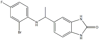 5-{1-[(2-bromo-4-fluorophenyl)amino]ethyl}-2,3-dihydro-1H-1,3-benzodiazol-2-one Struktur