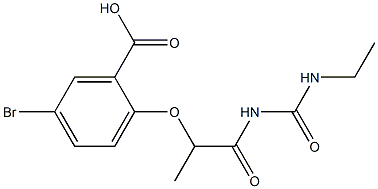 5-bromo-2-({1-[(ethylcarbamoyl)amino]-1-oxopropan-2-yl}oxy)benzoic acid Struktur