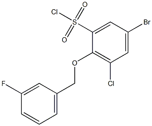 5-bromo-3-chloro-2-[(3-fluorophenyl)methoxy]benzene-1-sulfonyl chloride Struktur