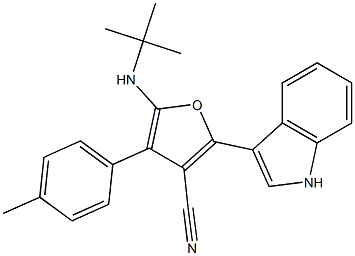 3-Furancarbonitrile,  5-[(1,1-dimethylethyl)amino]-2-(1H-indol-3-yl)-4-(4-methylphenyl)- Struktur