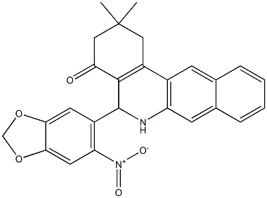 5-{6-nitro-1,3-benzodioxol-5-yl}-2,2-dimethyl-2,3,5,6-tetrahydrobenzo[b]phenanthridin-4(1H)-one Struktur