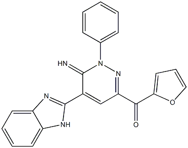 [5-(1H-benzimidazol-2-yl)-6-imino-1-phenyl-1,6-dihydro-3-pyridazinyl](2-furyl)methanone Struktur