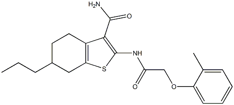 2-{[(2-methylphenoxy)acetyl]amino}-6-propyl-4,5,6,7-tetrahydro-1-benzothiophene-3-carboxamide Struktur