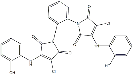 3-chloro-1-{2-[3-chloro-4-(2-hydroxyanilino)-2,5-dioxo-2,5-dihydro-1H-pyrrol-1-yl]phenyl}-4-(2-hydroxyanilino)-1H-pyrrole-2,5-dione Struktur