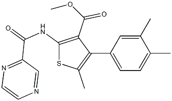 methyl 4-(3,4-dimethylphenyl)-5-methyl-2-[(2-pyrazinylcarbonyl)amino]-3-thiophenecarboxylate Struktur