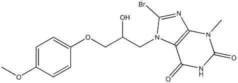 8-bromo-7-(2-hydroxy-3-{[4-(methyloxy)phenyl]oxy}propyl)-3-methyl-3,7-dihydro-1H-purine-2,6-dione Struktur