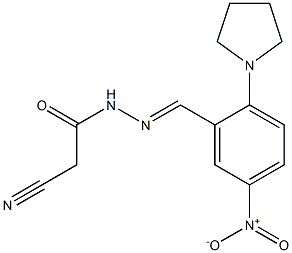 2-cyano-N'-[5-nitro-2-(1-pyrrolidinyl)benzylidene]acetohydrazide Struktur