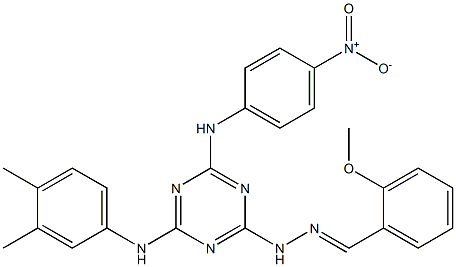 2-methoxybenzaldehyde (4-(3,4-dimethylanilino)-6-{4-nitroanilino}-1,3,5-triazin-2-yl)hydrazone Struktur