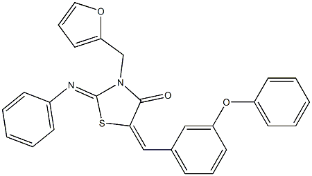 3-(2-furylmethyl)-5-(3-phenoxybenzylidene)-2-(phenylimino)-1,3-thiazolidin-4-one Struktur